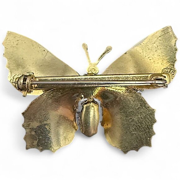 Vintage Butterfly Brooch Pin Gold Plated Textured Design - Picture 2 of 5